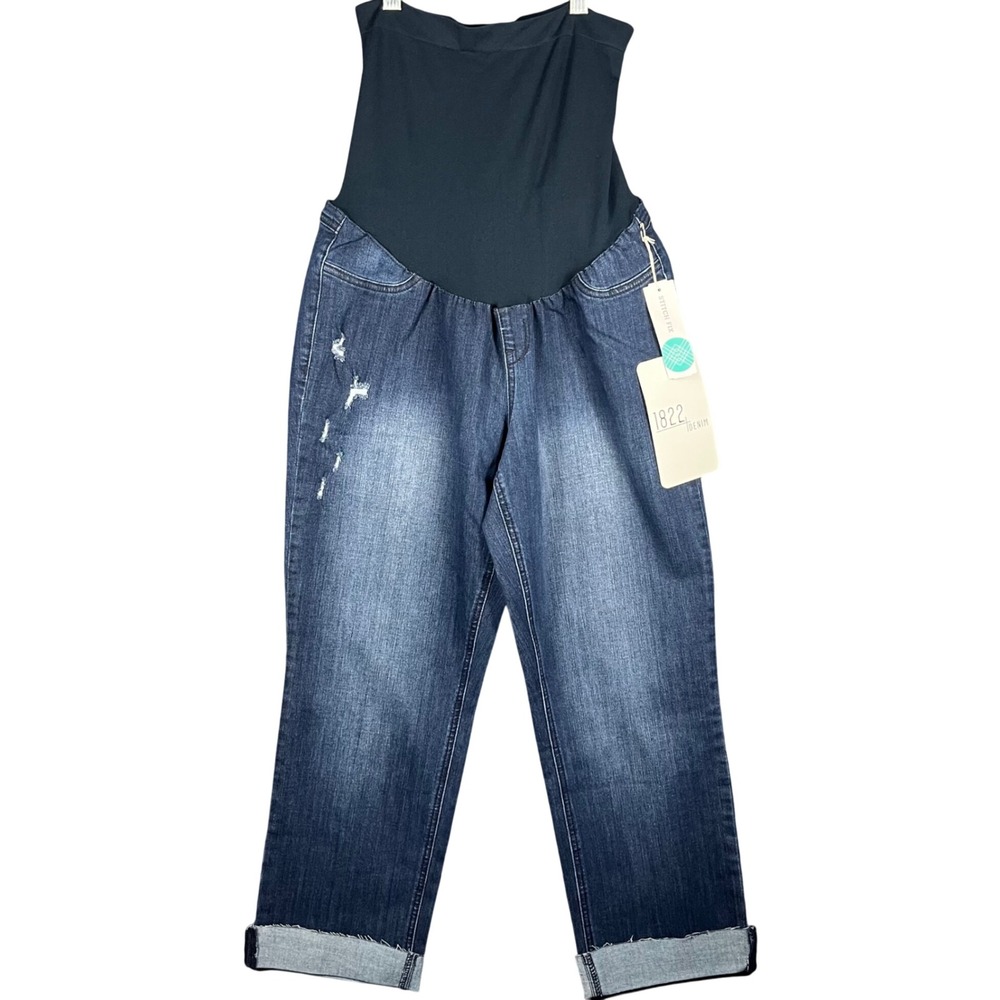 1822 Denim Mariela Maternity Straight Jean Women‎ 14 Indigo Roll Cuff Distressed